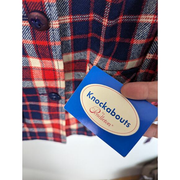 Pendleton Knockabouts 1960s Plaid Wool Shirt Blazer Red White Blue Made in USA - Picture 7 of 14
